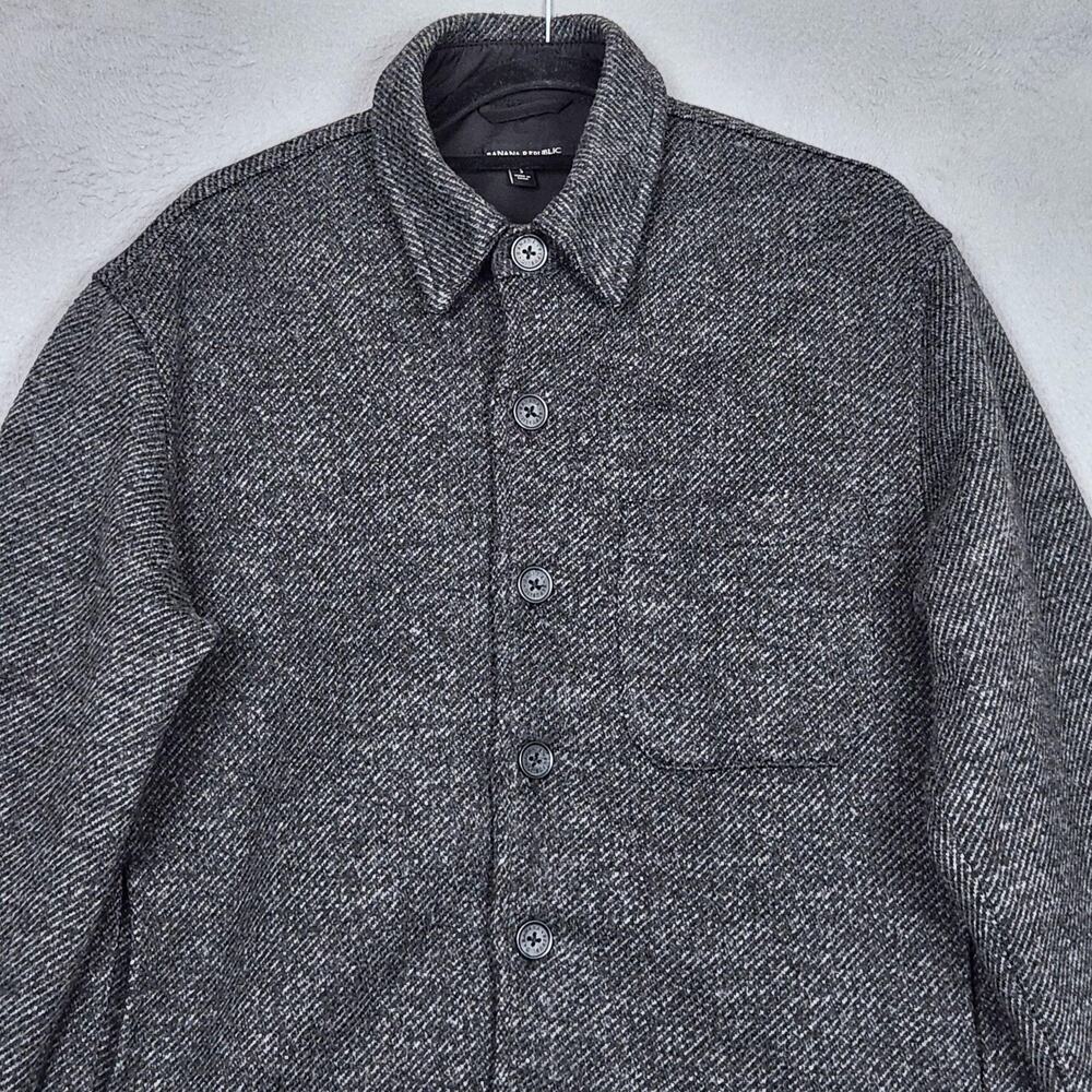 Banana Republic Shirt Jacket Mens Small Gray Herringbone Button Front Lined - Picture 5 of 16